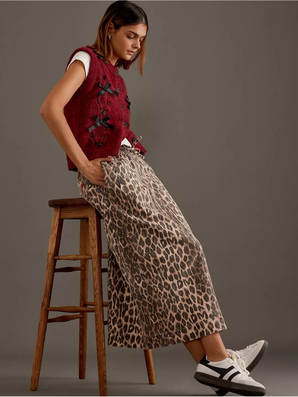 Damson Madder Rafe Leopard Print Midi Skirt NWT Size UK 12 US 8 Organic Cotton